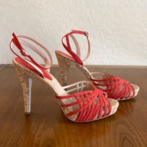 Calvin Klein Red Suede & Cork Sandals Heels Size10